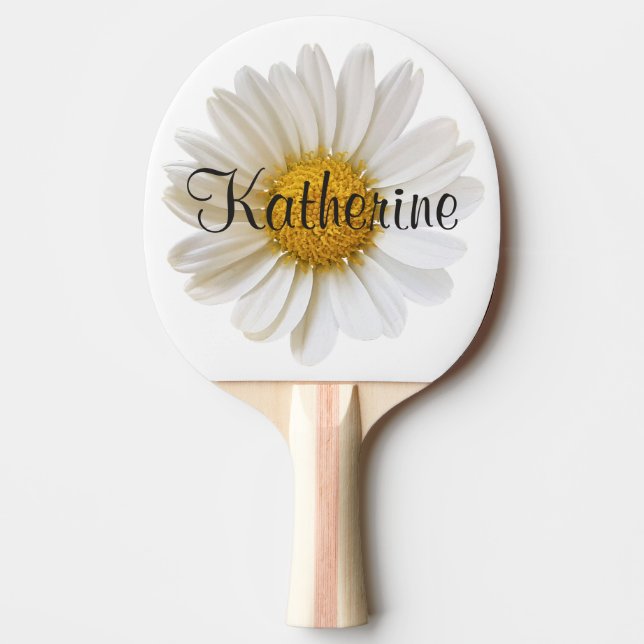 Single White Daisy Flower with Custom Name Ping Pong Paddle (Front)