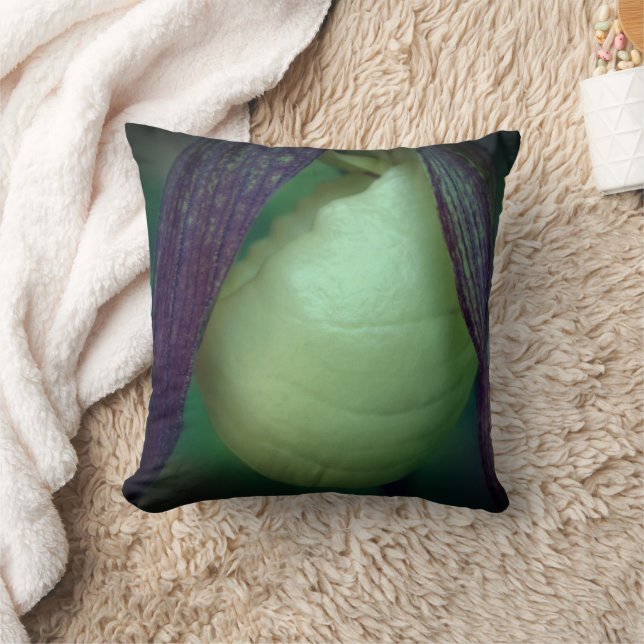 Single White Lady Slipper Orchid Flower Close Up Cushion (Blanket)