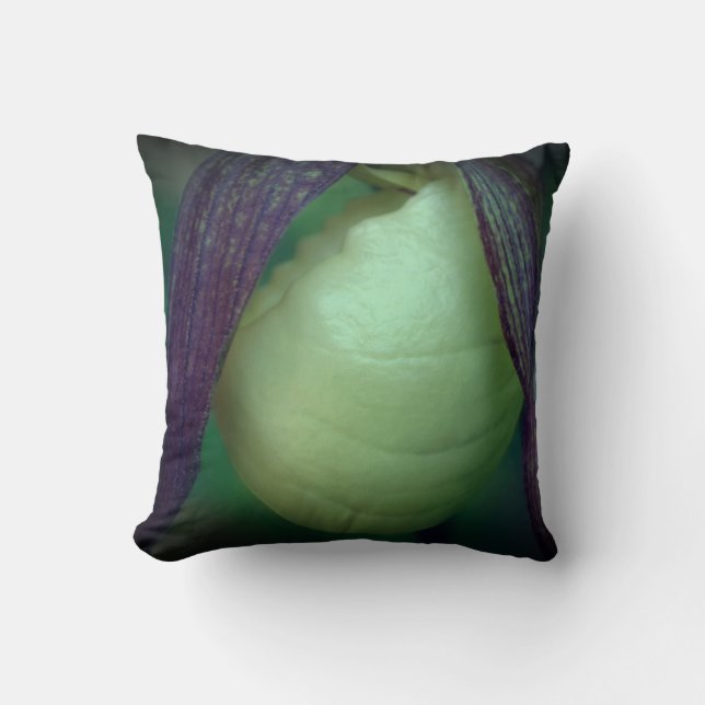 Single White Lady Slipper Orchid Flower Close Up Cushion (Front)