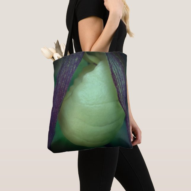 Single White Lady Slipper Orchid Flower Close Up Tote Bag (Close Up)