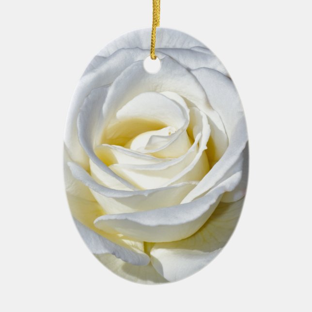 Single white rose blossoms ceramic tree decoration (Front)