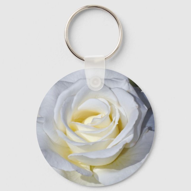 Single white rose blossoms key ring (Front)