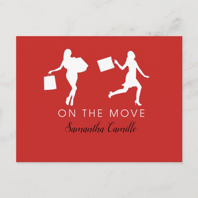 Single Woman Red City Life Moving Announcement Postcard (Front)