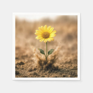 Single Yellow Daisy Bursting Out of Dirt Napkin