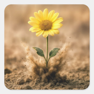 Single Yellow Daisy Bursting Out of Dirt Square Sticker