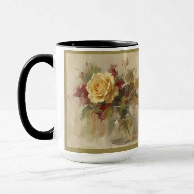 "Single Yellow Rose in Glass Vase" Mug (Left)