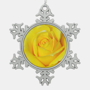 Single yellow rose pewter snowflake ornament