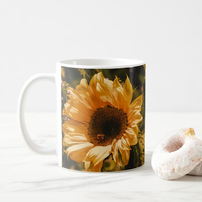 Single Yellow Sunflower Coffee Cup Mug (With Donut)