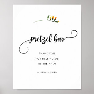 Single yellow Wildflower pretzel bar wedding sign