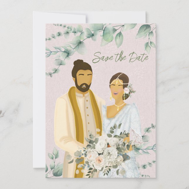 Sinhalese Couple Wedding Illustration  Save The Date (Front)