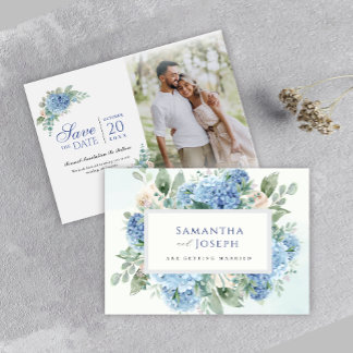 SINI Blue Hydrangea Save The Date With Photo Card