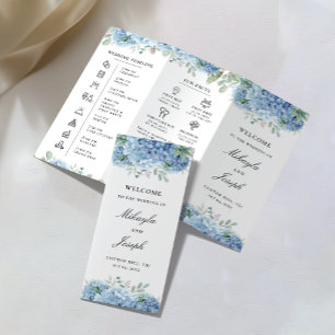 SINI Blue Hydrangea Trifold Wedding Program Flyer