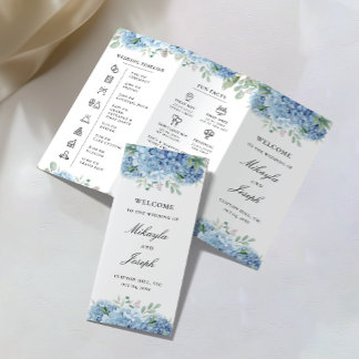 SINI Blue Hydrangea Trifold Wedding Program Flyer