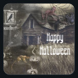 Sinister Avenue Scary Halloween Party Favour Square Sticker<br><div class="desc">Sinister Avenue Scary Halloween Party Favour Stickers. Matching invitations available. ( zombie party type is removable. Just delete the object.)</div>