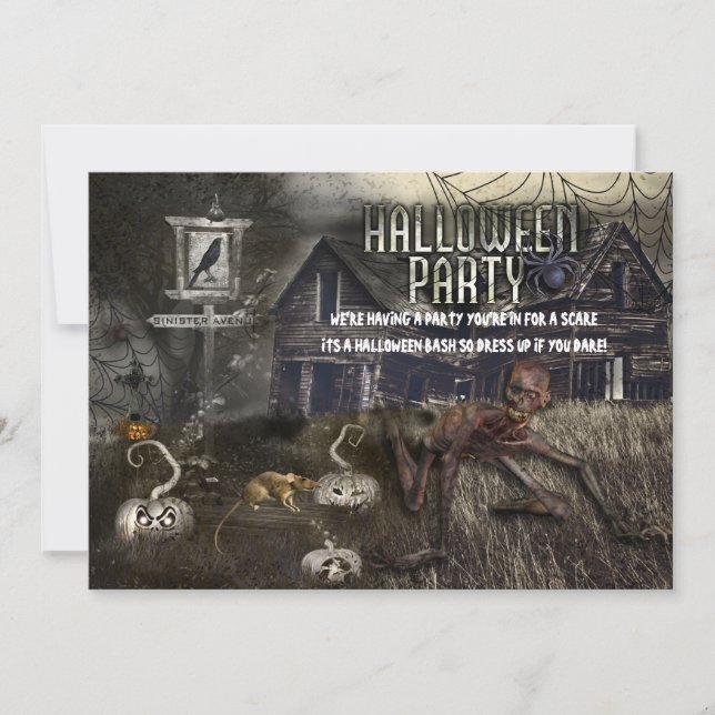 Sinister Avenue Scary Halloween Party Invitations (Front)