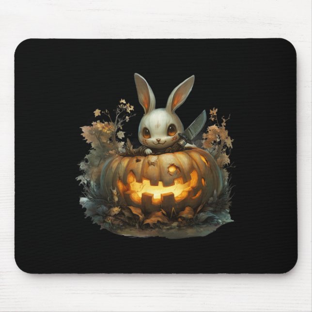Sinister Bunny Mayhem Creepy Halloween Bunny Pumpk Mouse Mat (Front)
