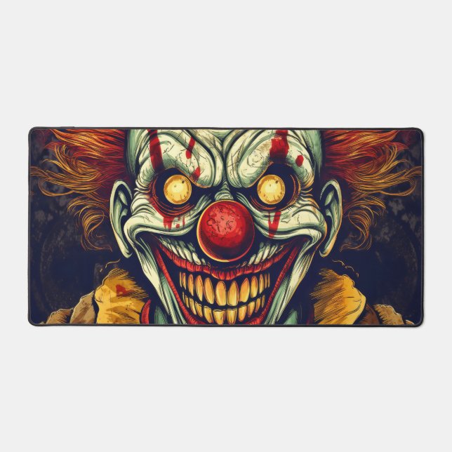 Sinister Carnival Clown Illustration Art Desk Mat (Front)