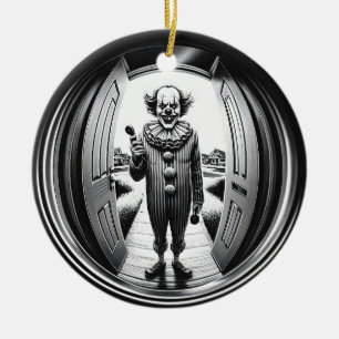 Sinister Clown at Your Door Fisheye Ceramic Tree Decoration