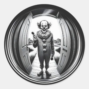 Sinister Clown at Your Door   Fisheye Classic Round Sticker