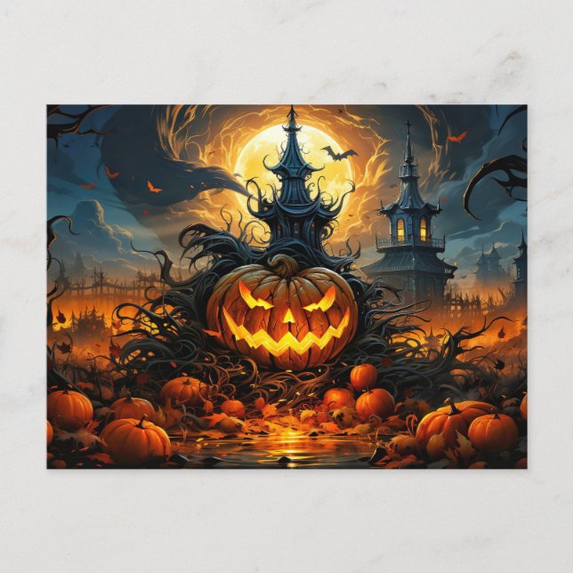 Sinister Glowing Happy Halloween Postcard (Front)
