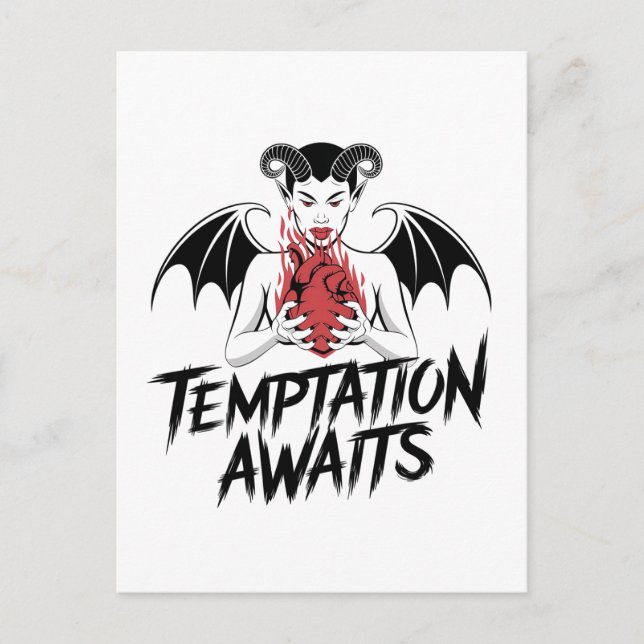 Sinister Gothic Demon Design - Temptation Awaits  Postcard (Front)