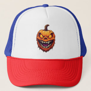 Sinister Grinning Pumpkin Head Trucker Hat