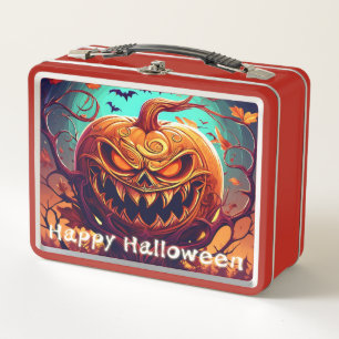 Sinister Jack-o-Lantern Bats Halloween Art Metal Lunch Box