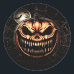 Sinister Jack-O-Lantern Pumpkin Halloween Party Classic Round Sticker<br><div class="desc">customise with any text.</div>
