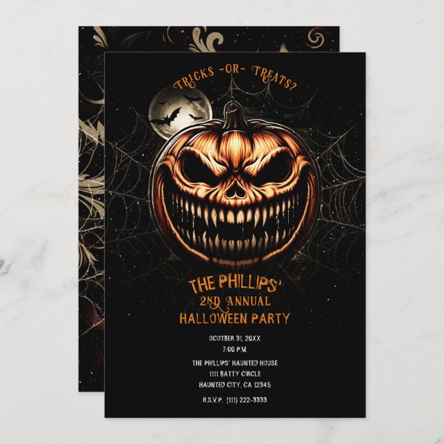 Sinister Jack-O-Lantern Pumpkin Halloween Party Invitation (Front/Back)