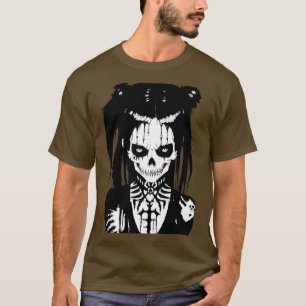 Sinister looking girl in and white art T-Shirt