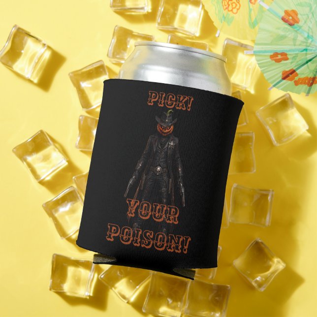 Sinister Pumpkin Sheriff Cowboy Jack-o'-Lantern Gr Can Cooler (In Situ Summer)