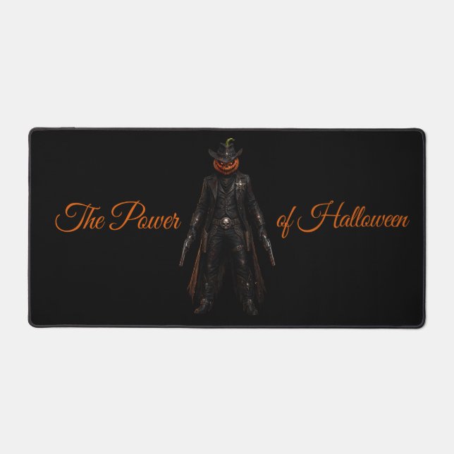 Sinister Pumpkin Sheriff Cowboy Jack-o'-Lantern Gr Desk Mat (Front)