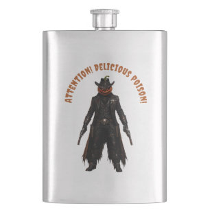Sinister Pumpkin Sheriff Cowboy Jack-o'-Lantern Gr Hip Flask
