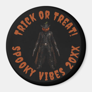 Sinister Pumpkin Sheriff Cowboy Jack-o'-Lantern Gr Magnet