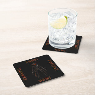 Sinister Pumpkin Sheriff Cowboy Jack-o'-Lantern Gr Square Paper Coaster