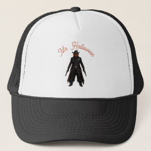 Sinister Pumpkin Sheriff Cowboy Jack-o'-Lantern Gr Trucker Hat