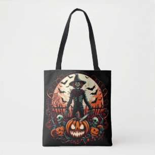 Sinister Scarecrow Jack O Lantern Scary Halloween Tote Bag