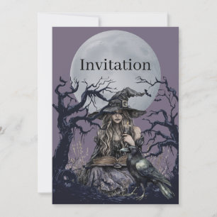 Sinister Witch Casting a Spell in a dark Forest Invitation