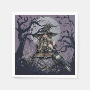 Sinister Witch Casting a Spell in a dark Forest Napkin