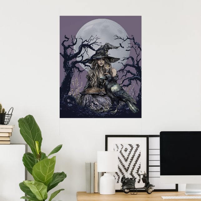 Sinister Witch Casting a Spell in a dark Forest Poster (Home Office)