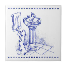Sink and Towel Kitty Cat Bathroom Toile Look