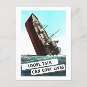 Sinking Ship "Loose Talk" Warning Vintage Postcard