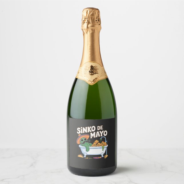 Sinko de Mayo Cinco De Mayo Cactus Funny  Sparkling Wine Label (Front)