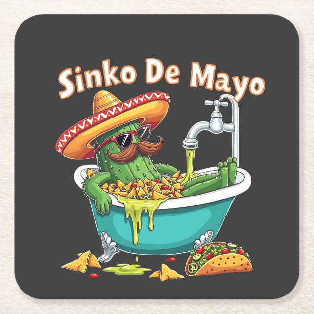 Sinko de Mayo"Funny Cinco de Mayo Cactus  Square Paper Coaster (Front)