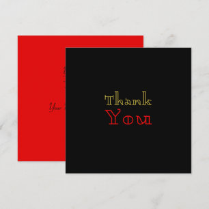 Sinple Black Red Elegant Gold Red Text Thank You Card