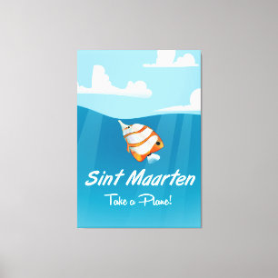 Sint Maarten holiday travel poster cartoon. Canvas Print