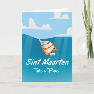 Sint Maarten holiday travel poster cartoon. Card