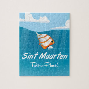 Sint Maarten holiday travel poster cartoon. Jigsaw Puzzle
