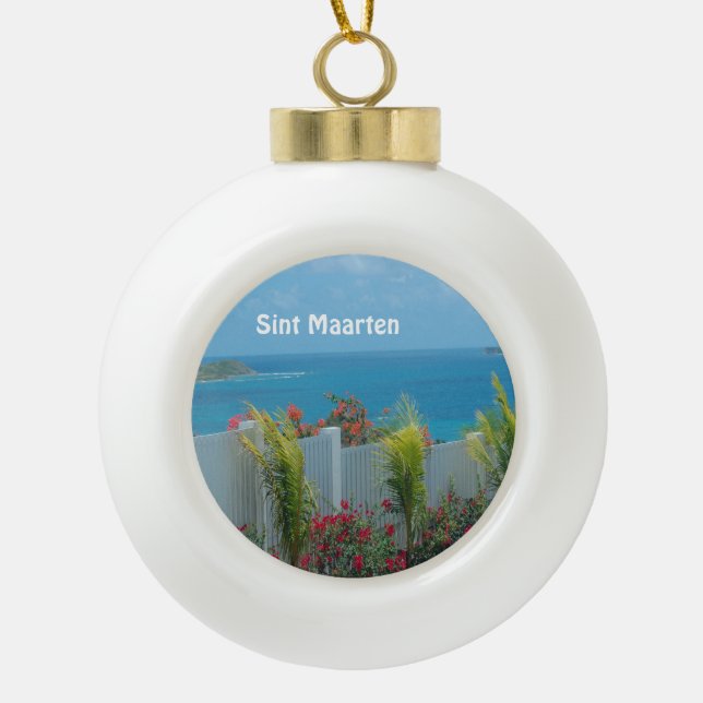 Sint Maarten - St. Martin Ocean Blue Seascape  Cer Ceramic Ball Christmas Ornament (Front)