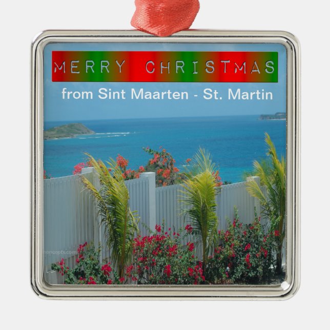 Sint Maarten - St. Martin Ocean Blue Seascape Metal Tree Decoration (Front)